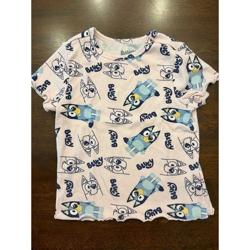 Toddler Girls Bluey Ribbed Short Sleeve T-Shirt Size 4T Light Pink